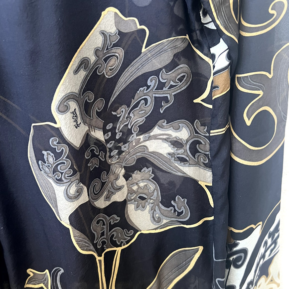 HALE BOB Silk Blouse Sheer Black Abstract Foral Long Sleeve V Neck Jeweled Small - Picture 5 of 9